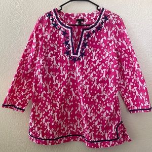 VGUC Talbots Hot Pink Summer Crab Blouse Size Large